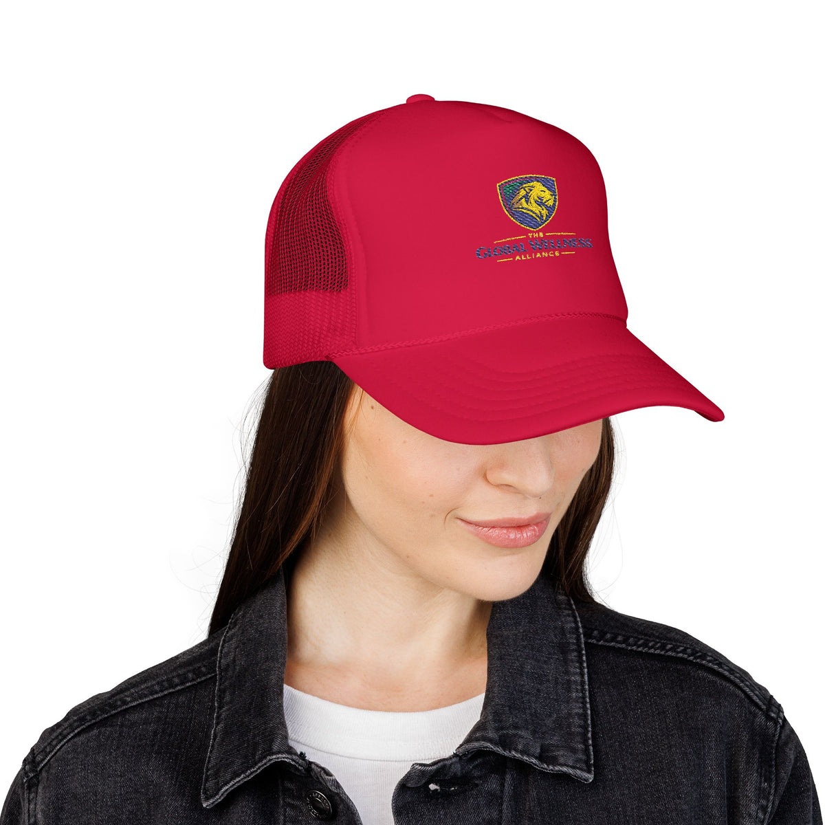 Global Wellness Alliance Trucker Hat — Embroidered Shield Logo Foam Cap