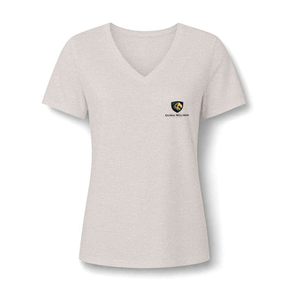 Women's V-Neck Tee — Small Chest Crest Graphic