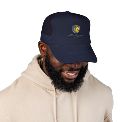 Global Wellness Alliance Trucker Hat — Embroidered Shield Logo Foam Cap