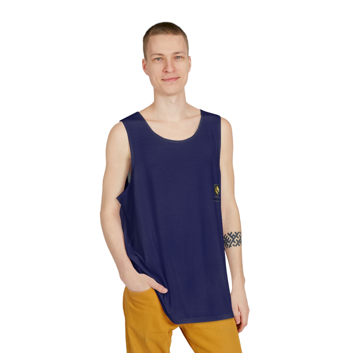 Navy Pocket Emblem Tank Top — Minimalist Men's Athletic Summer Shirt