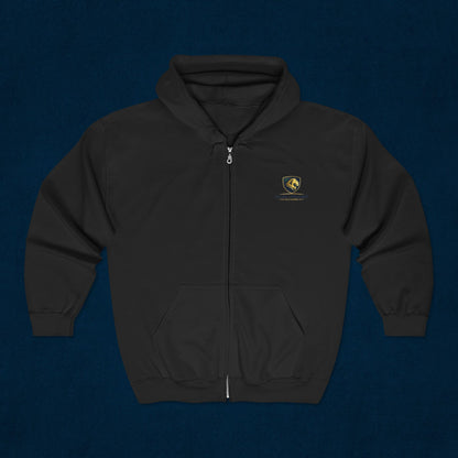 Full-Zip Hoodie with Small Crest Logo - Classic Black Zip-Up Sweatshirt