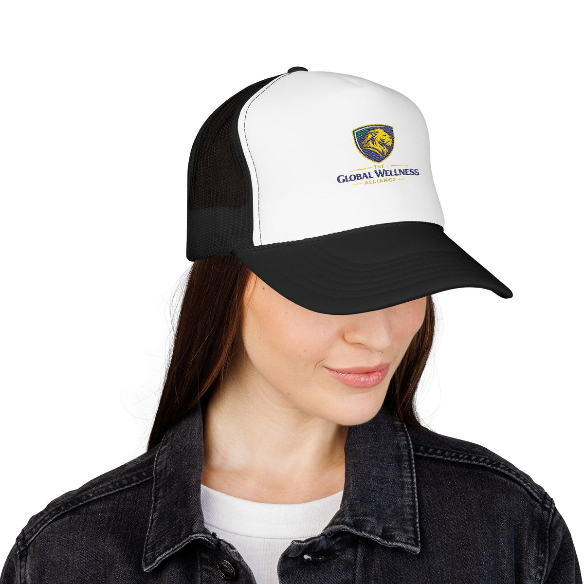 Global Wellness Alliance Trucker Hat — Embroidered Shield Logo Foam Cap