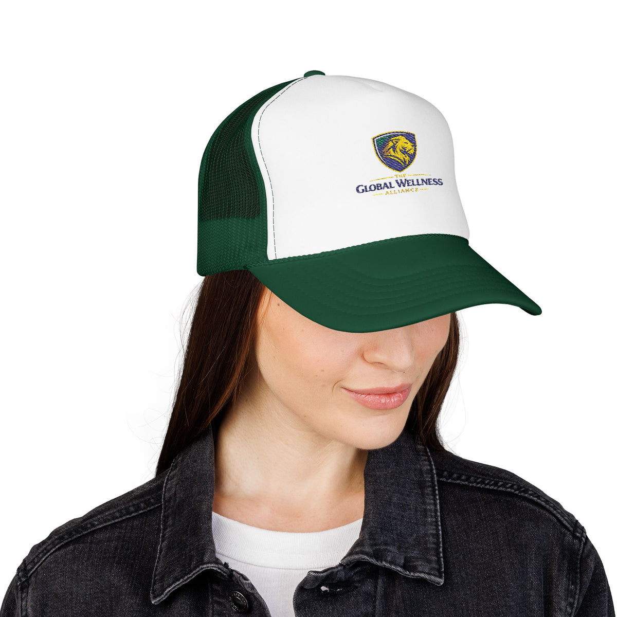Global Wellness Alliance Trucker Hat — Embroidered Shield Logo Foam Cap