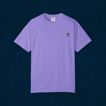 Minimal Cream T‑Shirt with Small Shield Logo — Casual Everyday Tee