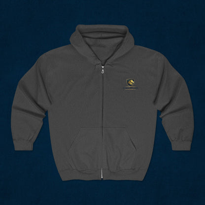 Full-Zip Hoodie with Small Crest Logo - Classic Black Zip-Up Sweatshirt