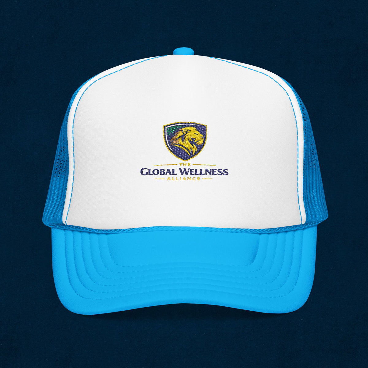 Global Wellness Alliance Trucker Hat — Embroidered Shield Logo Foam Cap