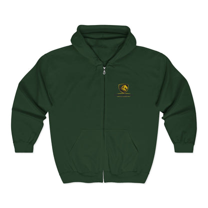Full-Zip Hooded Sweatshirt — Classic Shield Logo "Golden Wolves"