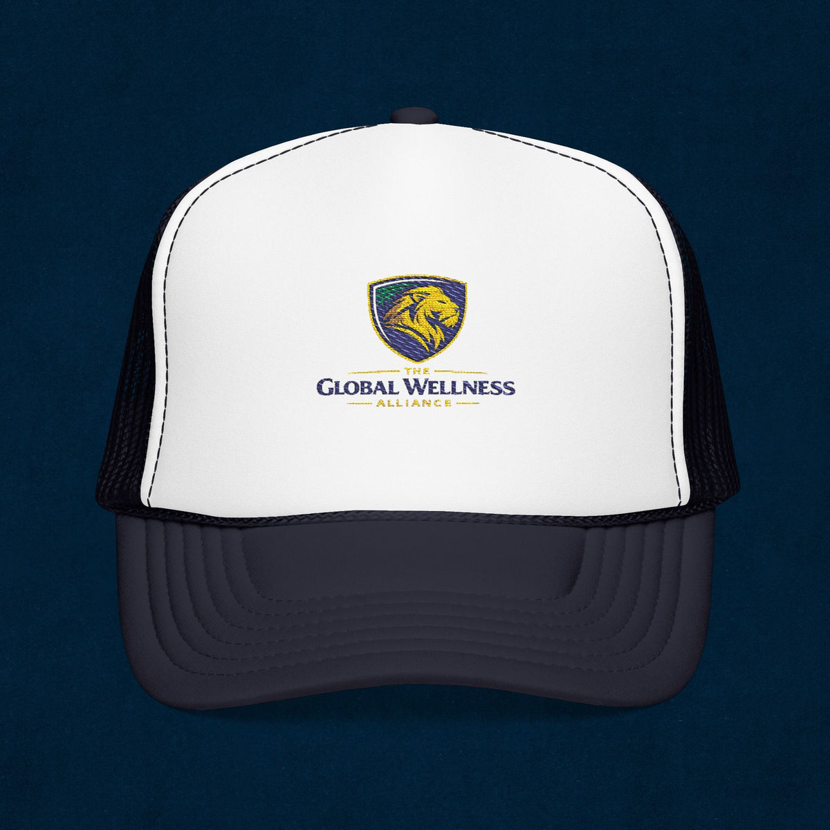 Global Wellness Alliance Trucker Hat — Embroidered Shield Logo Foam Cap