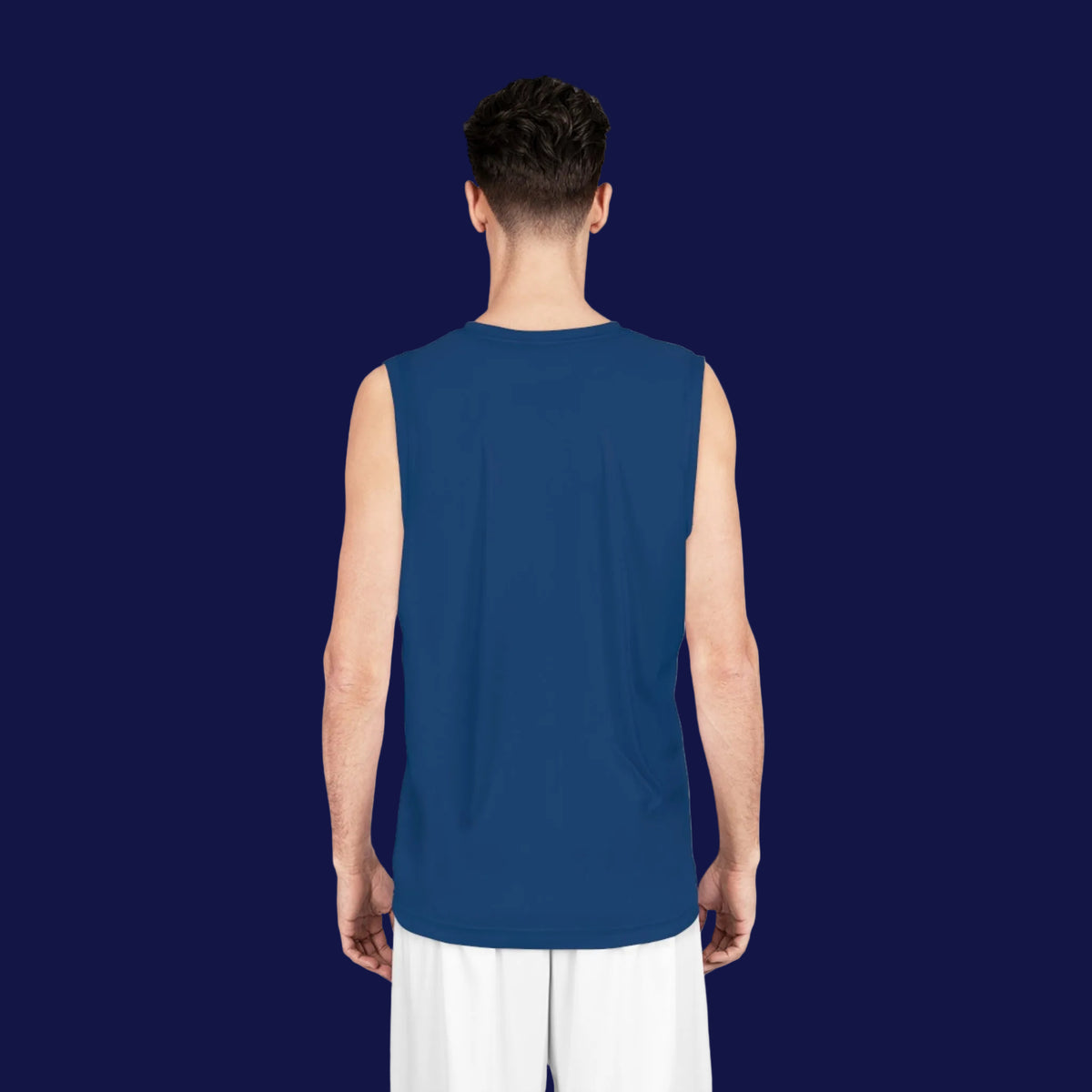 Navy Team Basketball Jersey with Gold Lion Crest — Custom Athletic Tank Top