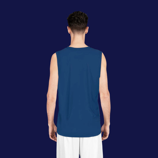 Navy Team Basketball Jersey with Gold Lion Crest — Custom Athletic Tank Top