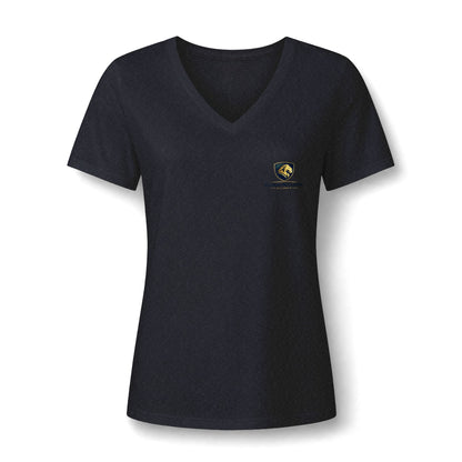 Women's V-Neck Tee — Small Chest Crest Graphic