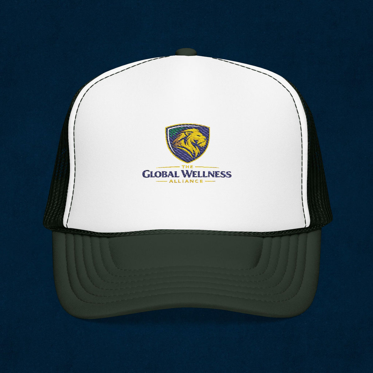 Global Wellness Alliance Trucker Hat — Embroidered Shield Logo Foam Cap
