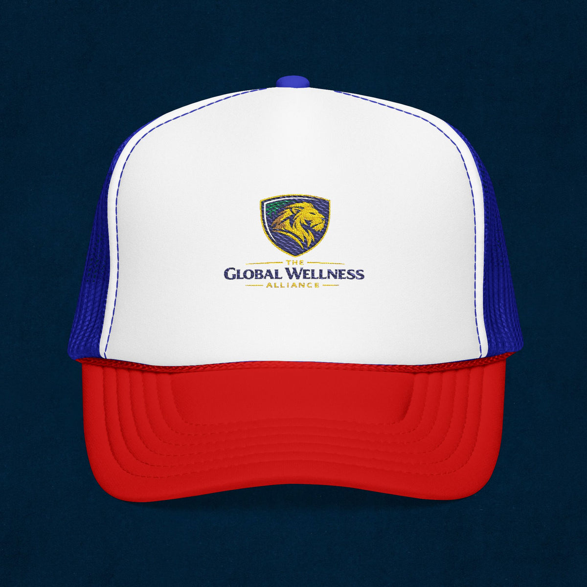 Global Wellness Alliance Trucker Hat — Embroidered Shield Logo Foam Cap