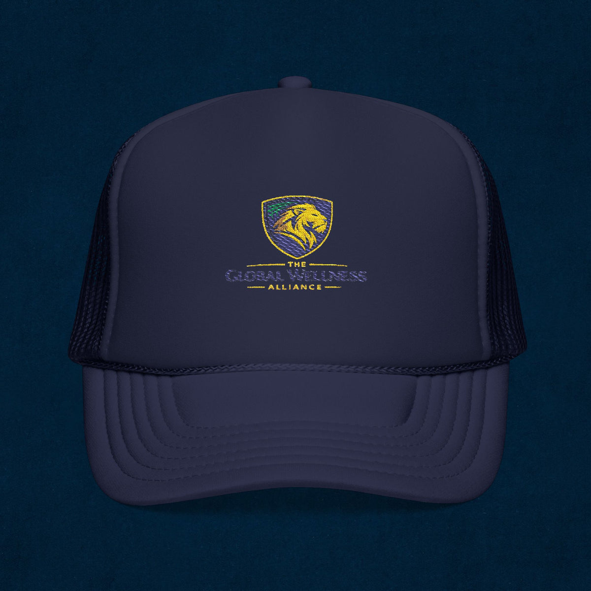 Global Wellness Alliance Trucker Hat — Embroidered Shield Logo Foam Cap