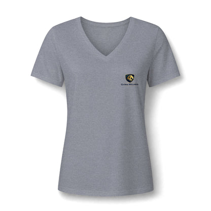 Women's V-Neck Tee — Small Chest Crest Graphic