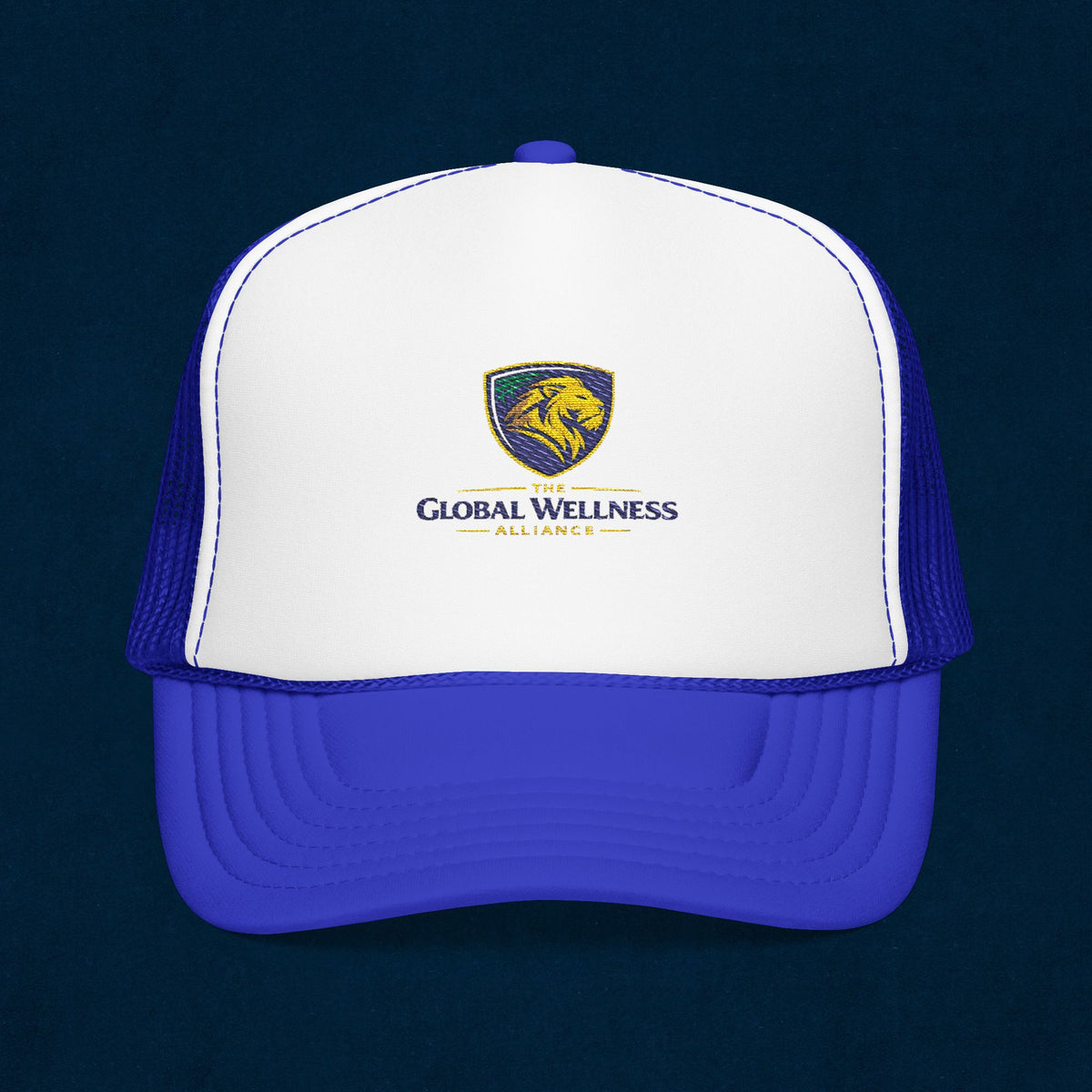 Global Wellness Alliance Trucker Hat — Embroidered Shield Logo Foam Cap