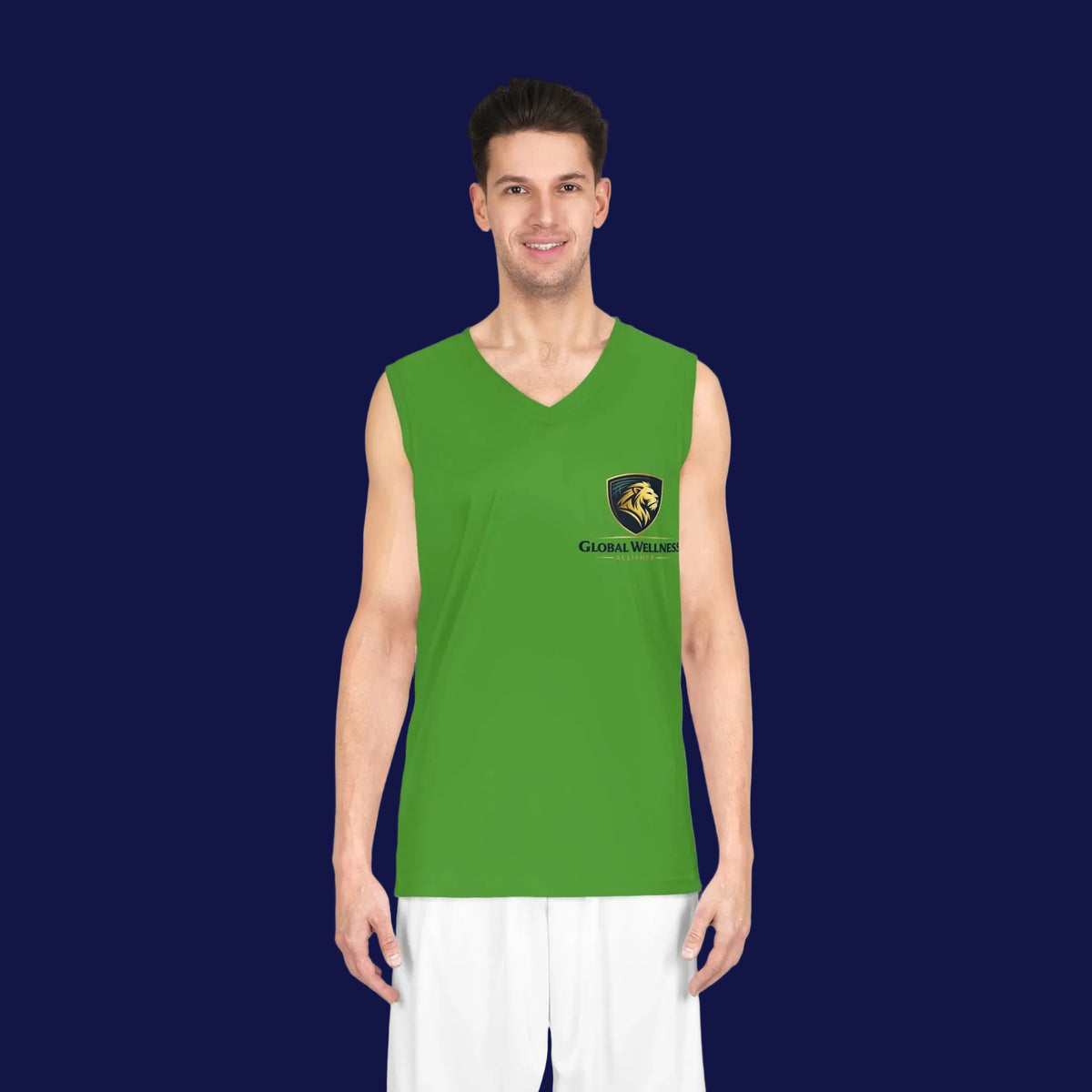 Global Wellness Green Basketball Jersey - Lion Logo Athletic Tank