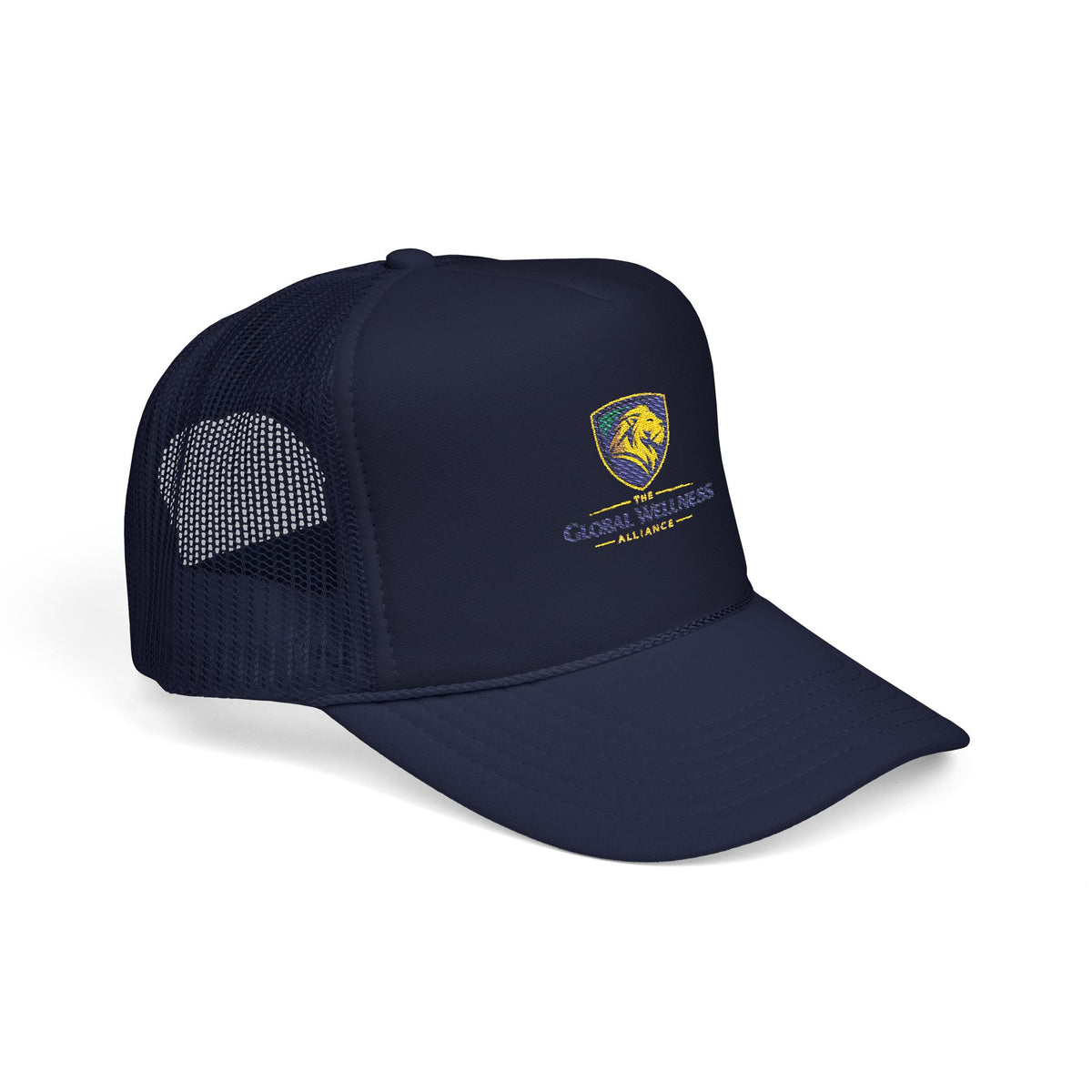 Global Wellness Alliance Trucker Hat — Embroidered Shield Logo Foam Cap