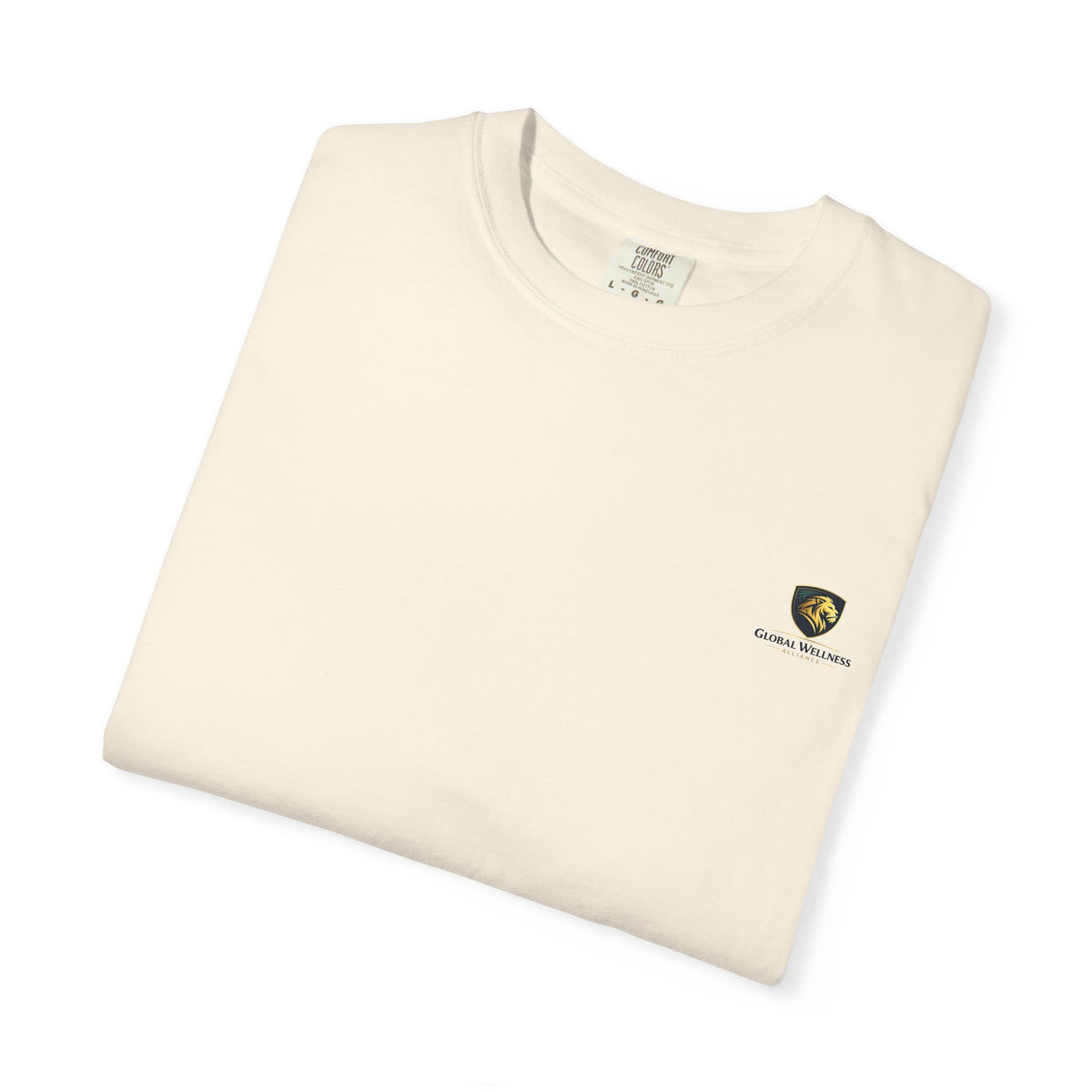 Minimal Cream T‑Shirt with Small Shield Logo — Casual Everyday Tee