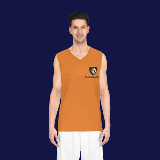 Global Wellness Orange Basketball Jersey — Lion Logo Athletic Tank