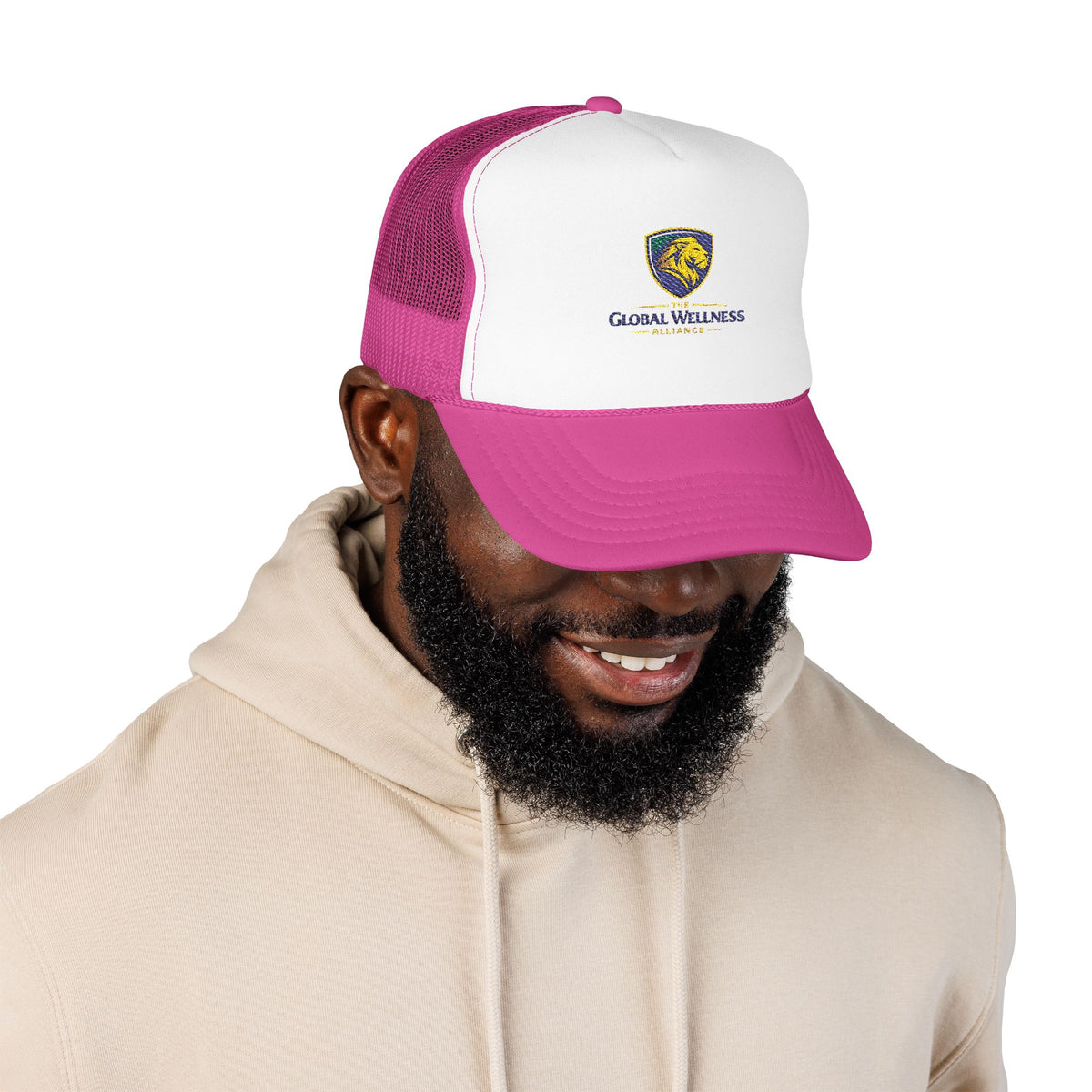 Global Wellness Alliance Trucker Hat — Embroidered Shield Logo Foam Cap
