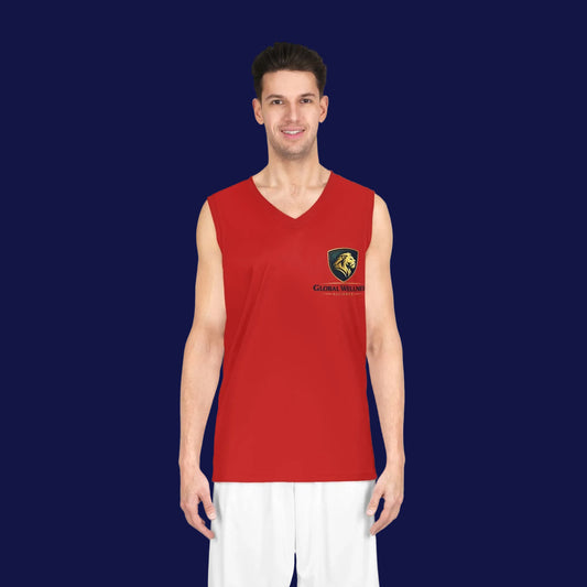 Red Basketball Jersey – Global Wellness Lion Logo Athletic Tank