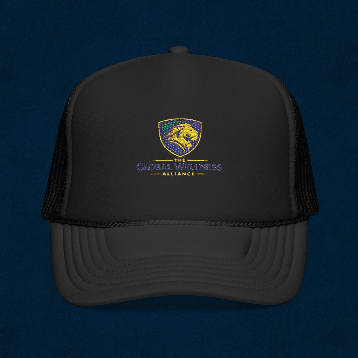 Global Wellness Alliance Trucker Hat — Embroidered Shield Logo Foam Cap