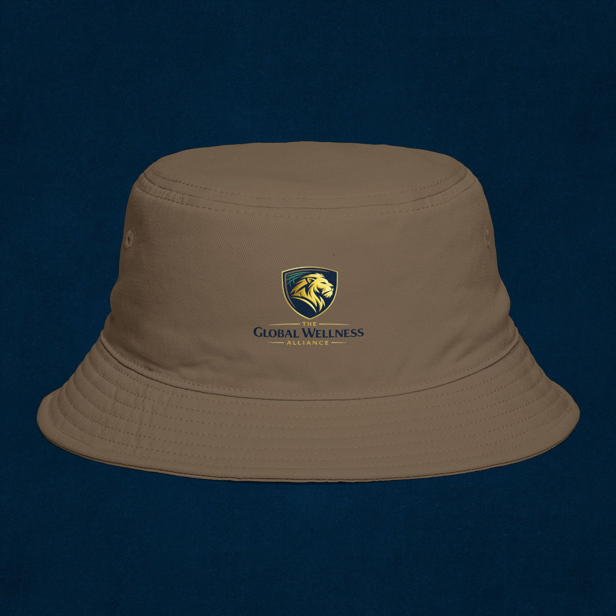 Brown Bucket Hat with Gold Crest Logo — Global Wellness Academy Embroidered Sun Hat