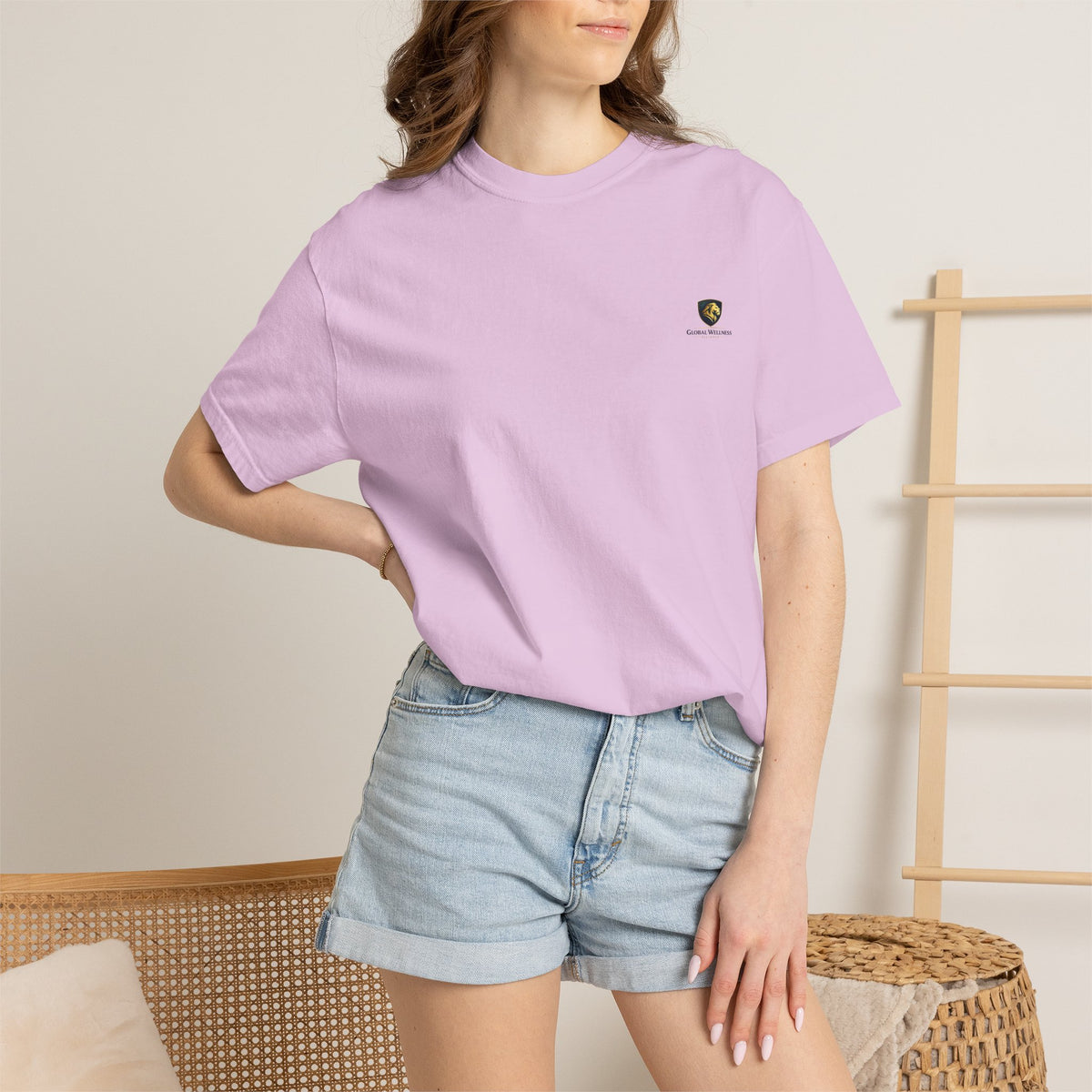Minimal Cream T‑Shirt with Small Shield Logo — Casual Everyday Tee