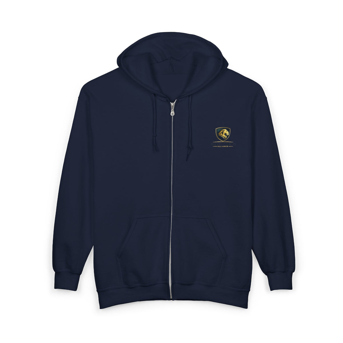 Full-Zip Hoodie with Small Crest Logo - Classic Black Zip-Up Sweatshirt