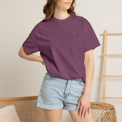 Minimal Cream T‑Shirt with Small Shield Logo — Casual Everyday Tee
