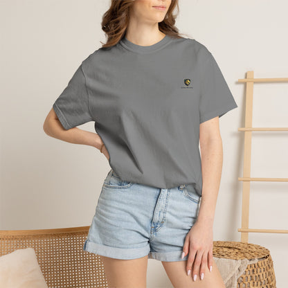 Minimal Cream T‑Shirt with Small Shield Logo — Casual Everyday Tee
