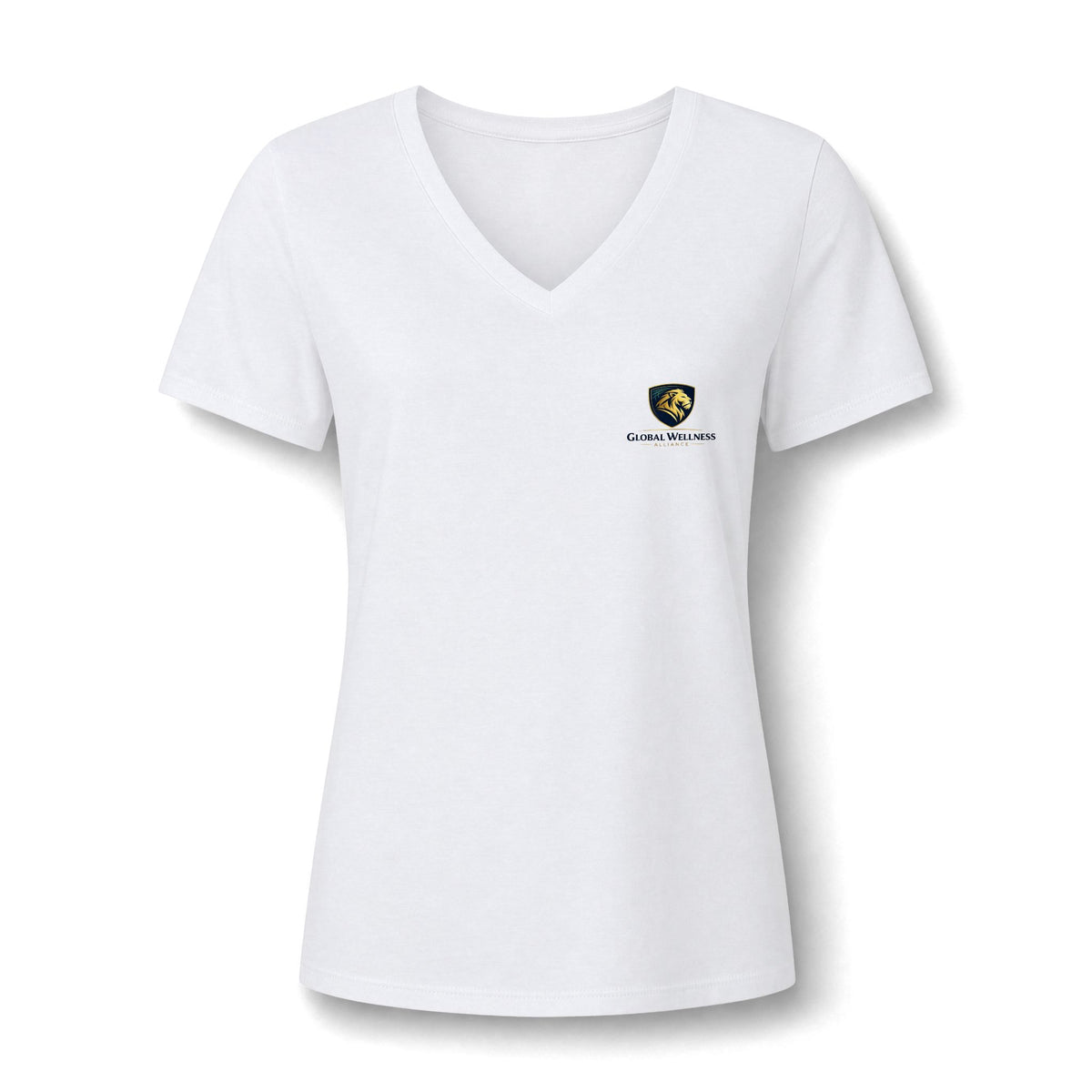 Women's V-Neck Tee — Small Chest Crest Graphic