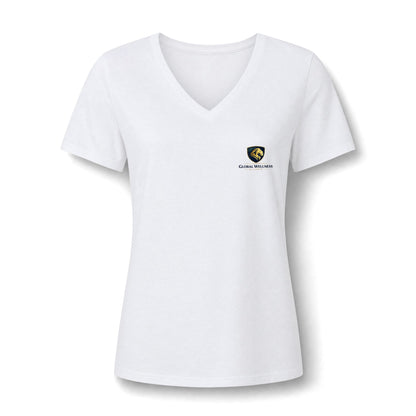 Women's V-Neck Tee — Small Chest Crest Graphic