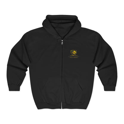 Full-Zip Hooded Sweatshirt — Classic Shield Logo "Golden Wolves"