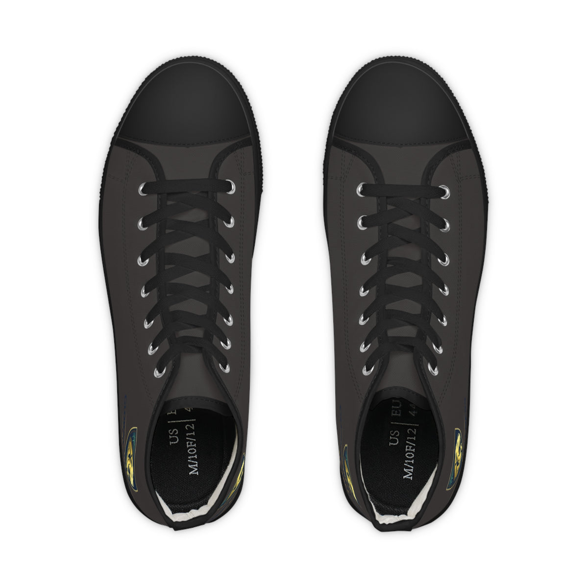 Men's Black High-Top Sneakers with Lion Crest — Casual Streetwear Shoes