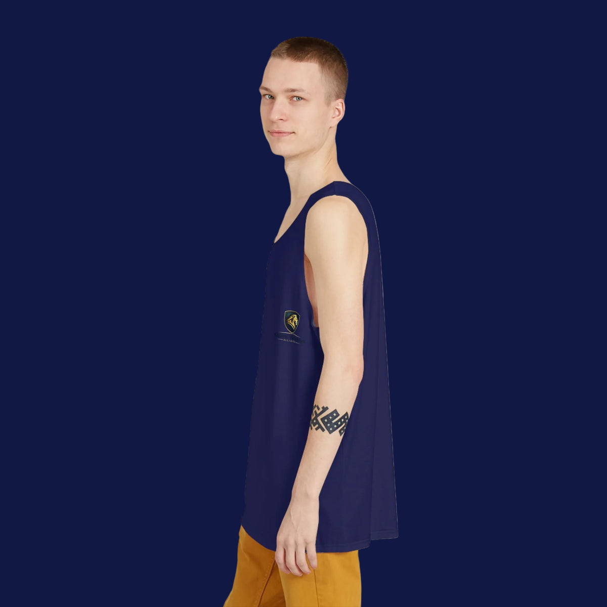 Navy Pocket Emblem Tank Top — Minimalist Men's Athletic Summer Shirt