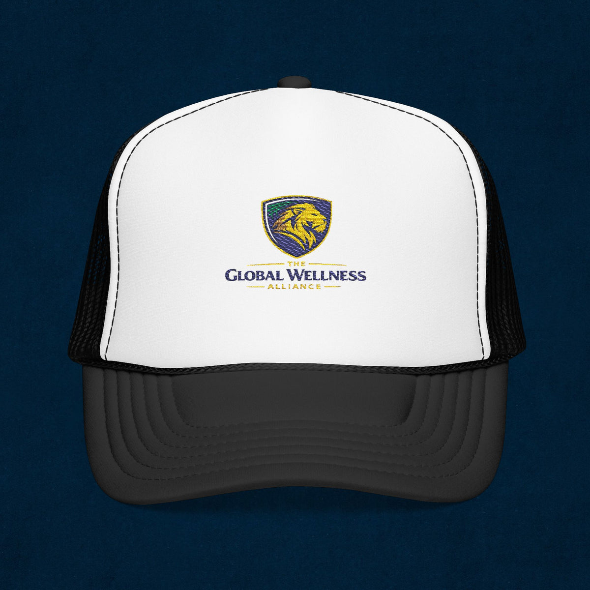 Global Wellness Alliance Trucker Hat — Embroidered Shield Logo Foam Cap