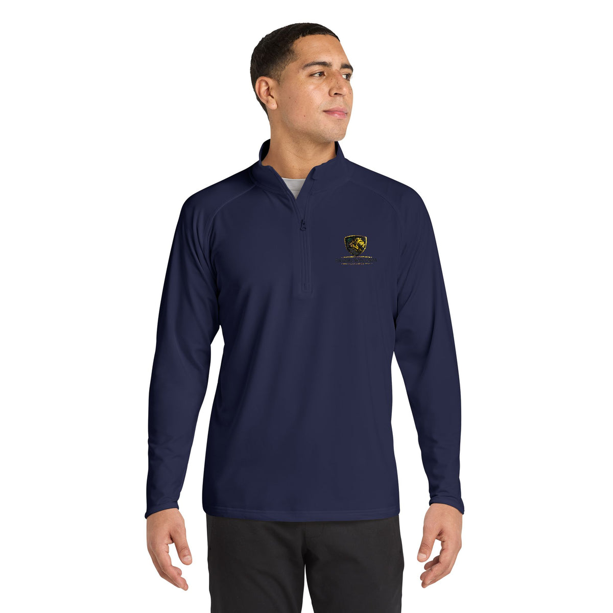 Embroidered Lion Crest Quarter-Zip Pullover — Men's Performance Top