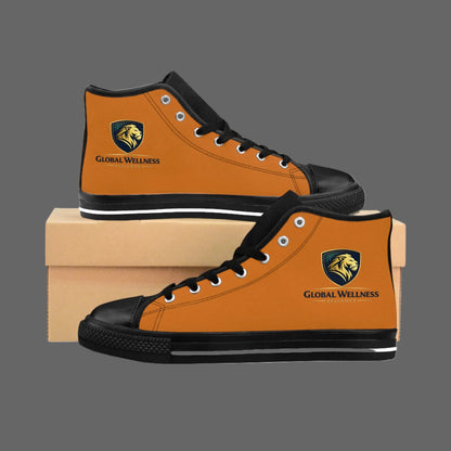 Global Wellness High-Top Sneakers — Men's Classic Orange Canvas Shoes with Logo