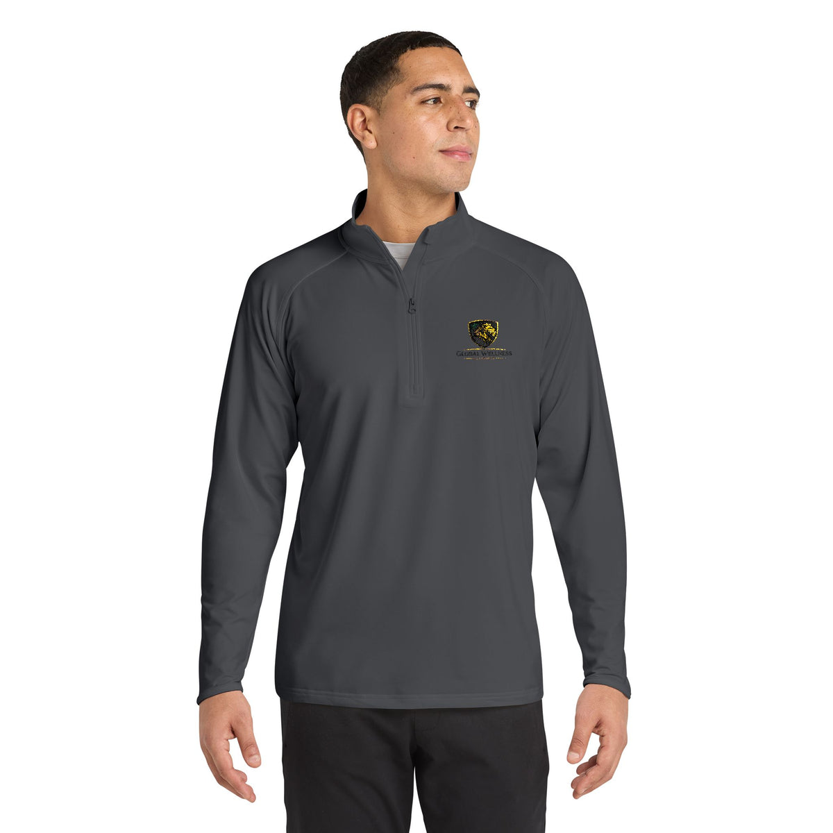 Embroidered Lion Crest Quarter-Zip Pullover — Men's Performance Top