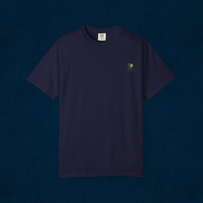 Minimal Cream T‑Shirt with Small Shield Logo — Casual Everyday Tee