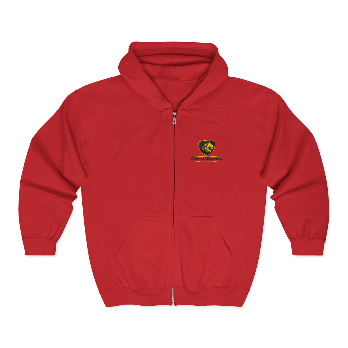 Full-Zip Hooded Sweatshirt — Classic Shield Logo "Golden Wolves"