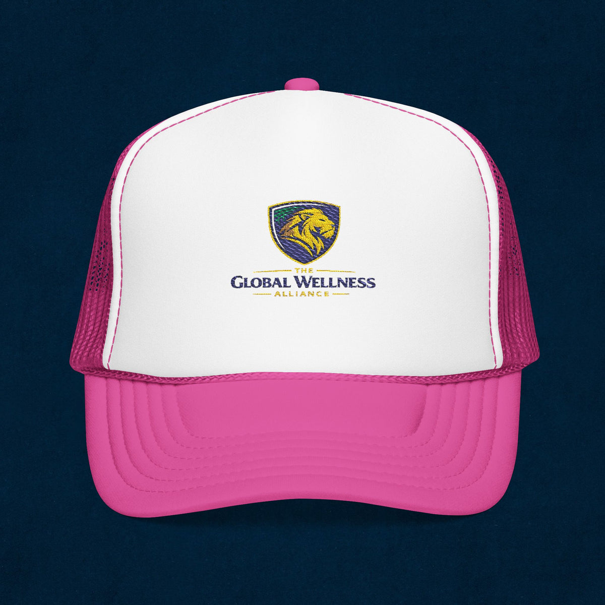 Global Wellness Alliance Trucker Hat — Embroidered Shield Logo Foam Cap