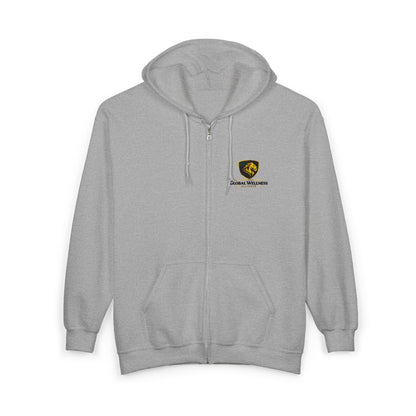 Full-Zip Hooded Sweatshirt — Classic Shield Logo "Golden Wolves"