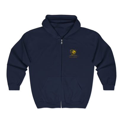Full-Zip Hooded Sweatshirt — Classic Shield Logo "Golden Wolves"