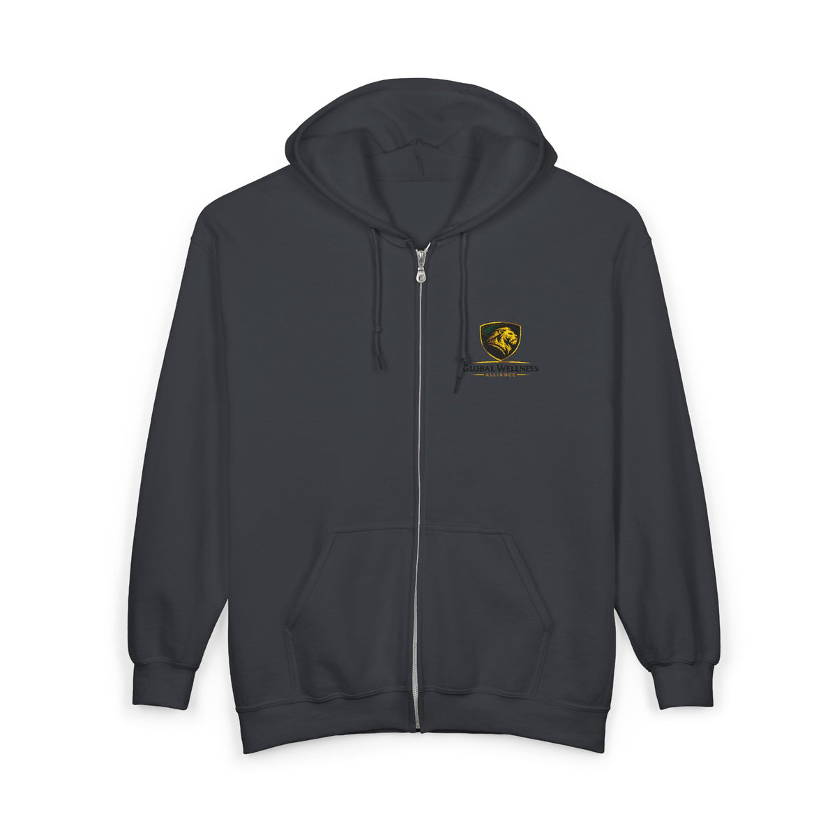 Full-Zip Hooded Sweatshirt — Classic Shield Logo "Golden Wolves"