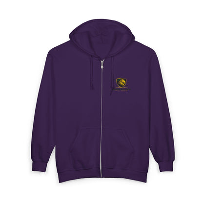 Full-Zip Hooded Sweatshirt — Classic Shield Logo "Golden Wolves"