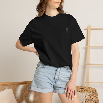 Minimal Cream T‑Shirt with Small Shield Logo — Casual Everyday Tee