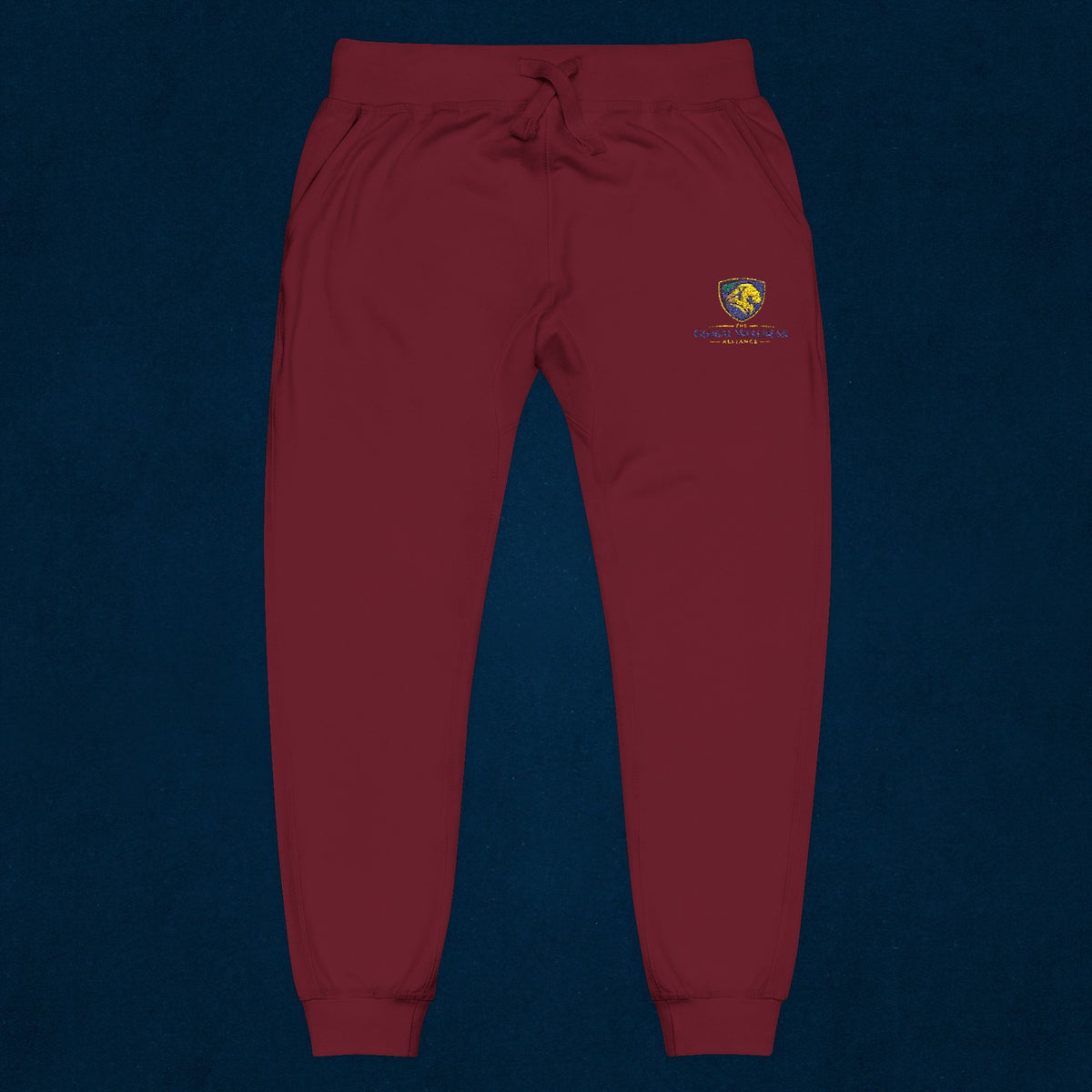 Embroidered White Fleece Sweatpants — Small Tiger Crest Logo